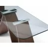 Whiteline Modern Living Emory Console With 10mm Clear Tempered Glass Top And Walnut Veneer Base - Tabletop Angled View - Whiteline Modern Living Emory Console With 10mm Clear Tempered Glass Top And Walnut Veneer Base - Tabletop Angled View