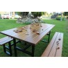 Furniture Designhouse Community Table- 30" x 71" and Two 71" Benches in European Chestnut Slats - Lifestyle