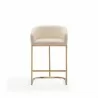 Manhattan Comfort Louvre 36 in. Cream and Titanium Gold Stainless Steel Counter Height Bar Stool Front - Manhattan Comfort Louvre 36 in. Cream and Titanium Gold Stainless Steel Counter Height Bar Stool Front