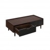 Manhattan Comfort Duane Modern Ribbed Coffee Table with Drawer and Shelf in Dark Brown Black Open