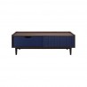 Manhattan Comfort Duane Modern Ribbed Coffee Table with Drawer and Shelf in Dark Brown Blue Front