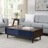 Manhattan Comfort Duane Modern Ribbed Coffee Table with Drawer and Shelf in Dark Brown Blue - Manhattan Comfort Duane Modern Ribbed Coffee Table with Drawer and Shelf in Dark Brown Blue