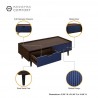 Manhattan Comfort Duane Modern Ribbed Coffee Table with Drawer and Shelf in Dark Brown Blue Details