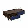 Manhattan Comfort Duane Modern Ribbed Coffee Table with Drawer and Shelf in Dark Brown Blue Open - Manhattan Comfort Duane Modern Ribbed Coffee Table with Drawer and Shelf in Dark Brown Blue Open