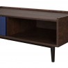 Manhattan Comfort Duane Modern Ribbed Coffee Table with Drawer and Shelf in Dark Brown Blue Half
