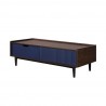 Manhattan Comfort Duane Modern Ribbed Coffee Table with Drawer and Shelf in Dark Brown Blue Side