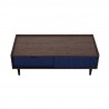 Manhattan Comfort Duane Modern Ribbed Coffee Table with Drawer and Shelf in Dark Brown Blue Top