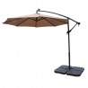 AZ Patio Heaters Offset Cantilever Umbrella with LED Lights in Tan with Cantilever Umbrella Base Set - Front Angle