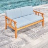 Vifah Kapalua Honey Nautical Eucalyptus Wooden Outdoor Sofa Bench with Cushion, Side Angle