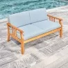 Vifah Kapalua Honey Nautical Eucalyptus Wooden Outdoor Sofa Bench with Cushion, Side Angle - Vifah Kapalua Honey Nautical Eucalyptus Wooden Outdoor Sofa Bench with Cushion, Side Angle