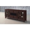 Furnitech 70" Contemporary Asian TV Stand, Media Console for Flat Screen and Audio Video Installations with Brazilian Cherry Veneers and Solids in a Wenge Finish - Front Side Angle
