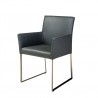 Tate Arm Chair Grey Leatherette with Brushed Stainless Steel - Side Angled