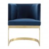 Manhattan Comfort Aura Royal Blue and Polished Brass Velvet Dining Chair Front