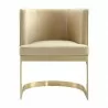 Manhattan Comfort Aura Sand and Polished Brass Velvet Dining Chair Front - Manhattan Comfort Aura Sand and Polished Brass Velvet Dining Chair Front