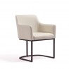 Manhattan Comfort Modern Serena Dining Armchair Upholstered in Leatherette with Steel Legs Cream Side Angle