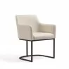 Manhattan Comfort Modern Serena Dining Armchair Upholstered in Leatherette with Steel Legs Cream Side Angle - Manhattan Comfort Modern Serena Dining Armchair Upholstered in Leatherette with Steel Legs Cream Side Angle