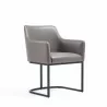 Manhattan Comfort Modern Serena Dining Armchair Upholstered in Leatherette with Steel Legs Grey Side - Manhattan Comfort Modern Serena Dining Armchair Upholstered in Leatherette with Steel Legs Grey Side