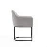 Manhattan Comfort Modern Serena Dining Armchair Upholstered in Leatherette with Steel Legs Light Grey Side - Manhattan Comfort Modern Serena Dining Armchair Upholstered in Leatherette with Steel Legs Light Grey Side