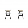 Manhattan Comfort Colbert Dining Chair in Black and Cane with Grey Upholstered Seating - Set of 2