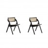 Manhattan Comfort Lambinet Folding Dining Chair in Black and Natural Cane Set