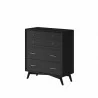 Alpine Furniture Flynn Mid Century Modern 4 Drawer Multifunction Chest w/ Pull Out Tray, Black - Front Side Angle - Alpine Furniture Flynn Mid Century Modern 4 Drawer Multifunction Chest w/ Pull Out Tray, Black - Front Side Angle