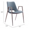 Desi Dining Chair Azure Gray & Walnut - Seating Dimensions