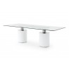 Whiteline Modern Living Mandarin Dining Table With Polished Stainless Steel Connector in Matt White Bases - Angled
