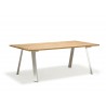 Whiteline Modern Living Rhea Outdoor Dining Table in Recycling Teak Wood Slats Top And Brushed Stainless Steel Legs - Angled View