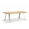 Whiteline Modern Living Rhea Outdoor Dining Table in Recycling Teak Wood Slats Top And Brushed Stainless Steel Legs - Angled View - Whiteline Modern Living Rhea Outdoor Dining Table in Recycling Teak Wood Slats Top And Brushed Stainless Steel Legs - Angled View