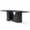 Whiteline Modern Living Kaya Dining Table With Glass Top And Ribbed Base in Matt Dark Grey - Angled