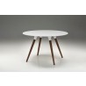 Iztuzu 29" Round Dining Table White Solid Surface with Walnut Base - Angled View
