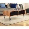 Crawford and Burke Ophelia Reclaimed Wood 42" Foldable Coffee Table with Wire Mesh Drawers, Lifestyle
