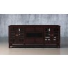 Furnitech 70" Contemporary Asian TV Stand, Media Console for Flat Screen and Audio Video Installations with Brazilian Cherry Veneers and Solids in a Wenge Finish - Front Angle
