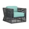 Milano Club Chair in Dupione Celeste w/ Self Welt - Front Side Angle - Milano Club Chair in Dupione Celeste w/ Self Welt - Front Side Angle