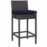 Modway Convene Outdoor Patio Fabric Bar Stool in Espresso Navy - Front Angle - Modway Convene Outdoor Patio Fabric Bar Stool in Espresso Navy - Front Angle