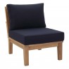 Modway Marina Armless Outdoor Patio Teak Sofa in Natural Navy - Front Side Angle
