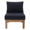 Modway Marina Armless Outdoor Patio Teak Sofa in Natural Navy - Front Angle - Modway Marina Armless Outdoor Patio Teak Sofa in Natural Navy - Front Angle