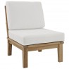 Modway Marina Armless Outdoor Patio Teak Sofa in Natural White - Front Side Angle