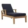 Modway Marina Outdoor Patio Teak Single Chaise in Natural Navy - Front Side Angle - Modway Marina Outdoor Patio Teak Single Chaise in Natural Navy - Front Side Angle
