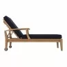 Modway Marina Outdoor Patio Teak Single Chaise in Natural Navy - Side Angle - Modway Marina Outdoor Patio Teak Single Chaise in Natural Navy - Side Angle