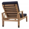 Modway Marina Outdoor Patio Teak Single Chaise in Natural Navy - Back Side Angle