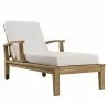 Modway Marina Outdoor Patio Teak Single Chaise in Natural White - Front Side Angle - Modway Marina Outdoor Patio Teak Single Chaise in Natural White - Front Side Angle