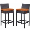 Modway Lift Bar Stool Outdoor Patio in Espresso Orange - Set of Two - Set in Front Angle