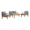 Modway Marina 4 Piece Outdoor Patio Teak Set in Natural Gray - Set in Front Angle