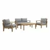 Modway Marina 4 Piece Outdoor Patio Teak Set in Natural Gray - Set in Front Angle - Modway Marina 4 Piece Outdoor Patio Teak Set in Natural Gray - Set in Front Angle