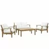 Modway Marina 4 Piece Outdoor Patio Teak Set in Natural White - Set in Front Angle - Modway Marina 4 Piece Outdoor Patio Teak Set in Natural White - Set in Front Angle