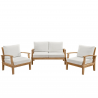 Modway Marina 3 Piece Outdoor Patio Teak Set - Natural White - Front