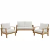 Modway Marina 3 Piece Outdoor Patio Teak Set - Natural White - Front - Modway Marina 3 Piece Outdoor Patio Teak Set - Natural White - Front