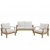 Modway Marina 3 Piece Outdoor Patio Teak Set in Natural White - Set in Front Angle