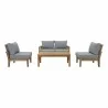 Modway Marina 5 Piece Outdoor Patio Teak Set - Natural Gray - Set in Front Angle - Modway Marina 5 Piece Outdoor Patio Teak Set - Natural Gray - Set in Front Angle